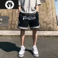 HongZun美式复古刺绣字母短裤夏季潮牌嘻哈运动休闲宽松五分裤篮球裤男女