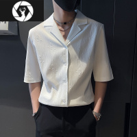 HongZun高级感冰丝短袖衬衫男夏季潮牌休闲痞帅中袖寸衫潮流男装半袖衬衣