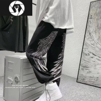 HongZun春夏束脚抽绳翅膀印花运动裤男国潮港风潮流嘻哈大码胖人休闲裤子