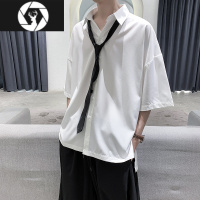 HongZun很仙的白衬衫男短袖夏季宽松港风痞帅寸衫五分袖ins潮流休闲衬衣