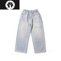 HongZun 新款休闲丈巾腰肥佬牛仔裤男宽松直筒拖地阔腿裤