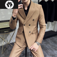 HongZun男士双排扣西装套装2023春季新款潮流修身高级感痞帅西服商务休闲