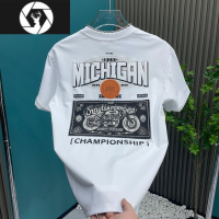 HongZun短袖t恤男士夏季潮流时尚摩托车高端印花修身半袖休闲圆领T恤