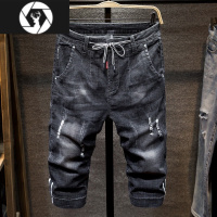 HongZun夏季薄款破洞牛仔短裤男士潮牌宽松百搭直筒七分裤复古休闲中裤子