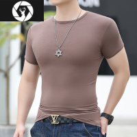 HongZun莫代尔薄款圆领短袖T恤男夏季透气修身打底衫纯色休闲体恤大码潮