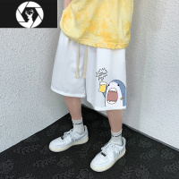 HongZun趣味卡通鲨鱼图案短裤男生设计感小众休闲中裤夏日薄款宽松沙滩裤