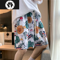 HongZun夏威夷度假风冰丝休闲短裤男夏季ins情侣沙滩裤宽松潮流五分裤子