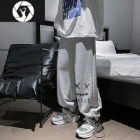 HongZun潮牌笑脸裤子男春秋新款vintage港风休闲裤潮流运动束脚卫裤