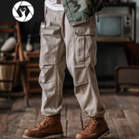 HongZun靛海 阿美咔叽束脚口袋工装裤男 美式复古水洗宽松休闲长裤夏