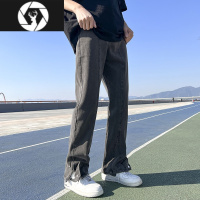 HongZun美式复古拉链开叉设计牛仔裤男款春秋季修身直筒微喇叭休闲长裤子