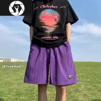HongZun速干短裤男夏季薄款美式复古休闲沙滩裤ins宽松五分裤子