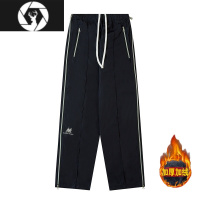 HongZun美式复古嘻哈街舞运动裤男女潮牌户外宽松直筒休闲垂感卫裤拉链裤