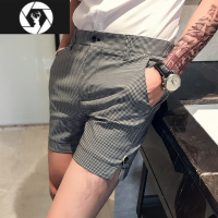 HongZun2023年千鸟格休闲短裤潮牌夏季休闲裤子青年修身男士小格子四分裤