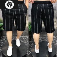 HongZun夏季新款刺绣条纹运动短裤男潮流五分休闲裤宽松弹力冰丝沙滩裤子