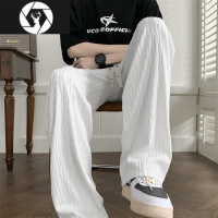 HongZun肌理感休闲冰丝裤子男士夏季薄款白色运动垂感情侣夏天直筒长西裤