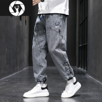 HongZun大码加肥加大男裤子薄款潮胖宽松休闲牛仔裤男士束脚工装裤200斤