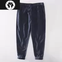 HongZun极麻复古松紧腰苎麻直筒棉麻休闲裤男士宽松百搭抽绳小脚亚麻长裤