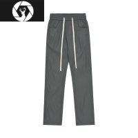 HongZun美式潮牌高街风基础款百搭纯色简约休闲裤男抽绳飘带修身小脚裤子