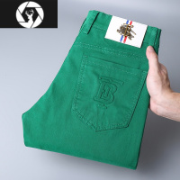 HongZun香港高端牛仔裤男士潮牌2023年新款秋季绿色修身小脚长裤子夏季