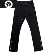 HongZun高街vibe美式拉链伐木工装牛仔裤国潮微喇叭直筒修身显瘦休闲裤男
