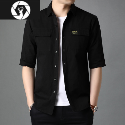 HongZun男士短袖衬衫七分袖工装衬衣韩版潮流中袖衬衣夏季休闲外套男