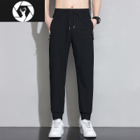 HongZun纯色休闲长裤男士哈伦夏季超薄款冰丝运动九分裤潮流速干拉链裤子