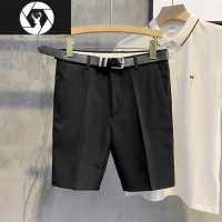 HongZun 腰带款]时尚英伦短款西裤帅气潮百搭休闲裤免烫5分中裤子男