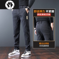 HongZun潮牌男士2022新款松紧腰工装休闲裤男直筒弹力修身潮流长裤子夏季