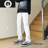 HongZun江浙沪美式vibe风裤子高街纯白色直筒牛仔裤男款修身微喇休闲长裤