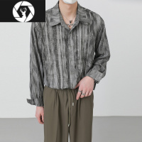 HongZunZPZ春夏慵懒风长袖衬衫薄潮流I免烫宽松衬衣男装高级纹理感上衣