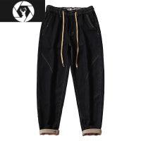 HongZun夏薄款大码松紧腰弹力牛仔裤男宽松小脚加肥加大显瘦胖子休闲长裤