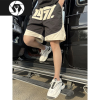 HongZun潮牌拼色男士夏季直筒五分短裤高街痞帅韩版宽松休闲运动1977短裤