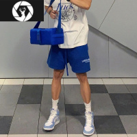 HongZun国潮ins美式街头克莱因蓝休闲运动裤男oversize宽松直筒五分短裤