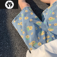 HongZun牛仔短裤男夏季宽松直筒港风潮流五分裤子潮牌小雏菊外穿休闲中裤