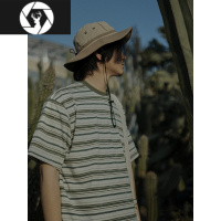 HongZun危机青年 日系复古条纹短袖T恤男女 夏季宽松休闲圆领套头打底衫