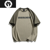 HongZun孤僻星球夏装tee男女同款美式潮流字母撞色袖宽松休闲短袖体恤衫