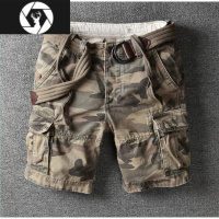 HongZun欧美复古 男士户外宽松多口袋运动迷彩工装短裤 直筒五分中裤夏