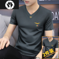 HongZun高品质新款2023夏季男士短袖T恤V领修身上衣服装中年半截袖体恤衫
