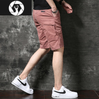 HongZun休闲短裤男2023夏季美式复古卡其色薄款外穿宽松五分工装中裤