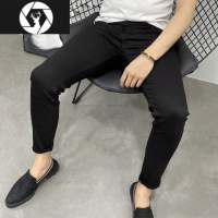 HongZun一条时尚百搭的纯黑色修身小脚九分牛仔裤男潮夏秋青年弹力中低腰