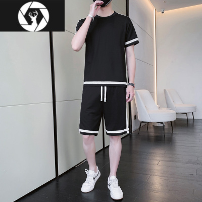 HongZun男士短袖t恤冰丝套装夏季2023新款冰感运动男装青年短裤一套夏装