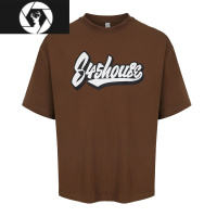 HongZun夏季多色复古印花字体短袖男t恤基础百搭街头圆领情侣半袖