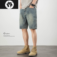 HongZun复古牛仔短裤男潮牌宽松大码美式休闲泼墨油漆痞帅五分裤夏季新款