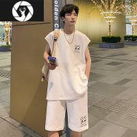 HongZun运动套装男夏季跑步健身透气衣服华夫格短袖t恤速干篮球装备背心