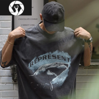 HongZun鲨鱼小众潮牌美式夏季宽松男士情侣短袖T恤