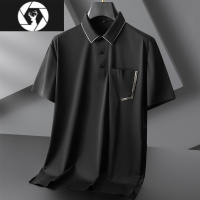 HongZun高端大码冰丝t恤男夏季宽松肥佬胖子翻领短袖polo衫中老年爸爸装