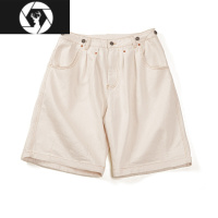 HongZun工装 美式复古棉籽壳短裤米白色宽松直筒伐木工休闲裤子男夏