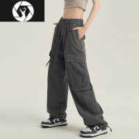 HongZun美式灰色工装裤男女夏季宽松高腰直筒阔腿拖地街舞爵士舞裤子