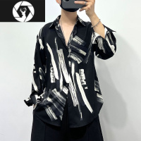 HongZun夏季薄款个性不规则印花宽松免烫痞帅衬衫男时尚潮流垂感衬衣