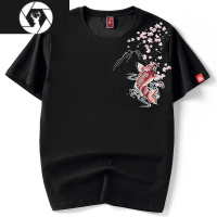 HongZun中国风重工刺绣鲤鱼宽松情侣半袖男装夏季国潮男士短袖t恤衫